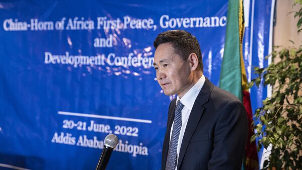 Xue Bing, China's special envoy to the Horn of Africa, speaks during the first Horn of Africa Peace Conference in Addis Ababa, Ethiopia, on June 20, 2022 - Sputnik International