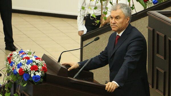 Russian President of the Duma (Lower House of Parliament), Vyacheslav Volodin, speaks during a conference at the Nicaraguan National Assembly in Managua, on Fbruary 24, 2022. - Sputnik International