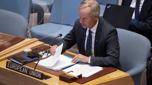 Olof Skoog, European Union ambassador to the United Nations, speaks during a meeting of the UN Security Council, Tuesday, April 5, 2022, at UN headquarters. - Sputnik International