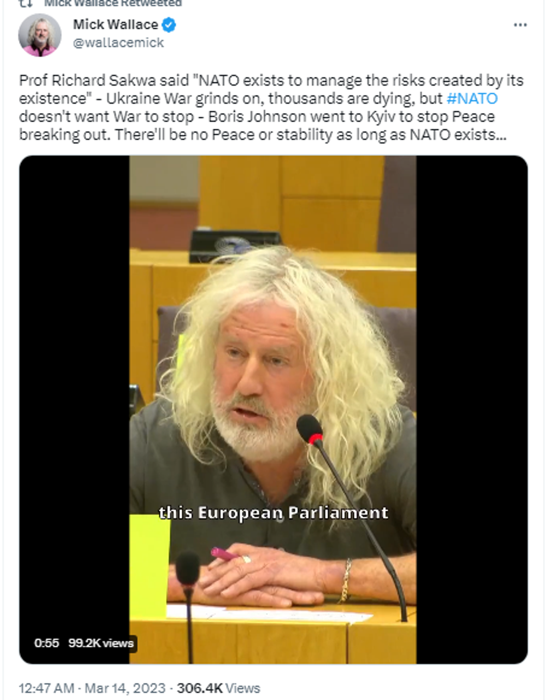Screenshot of Twitter post by Michael Wallace, an Irish politician and a Member of the European Parliament (MEP) from Ireland. - Sputnik International, 1920, 19.03.2023