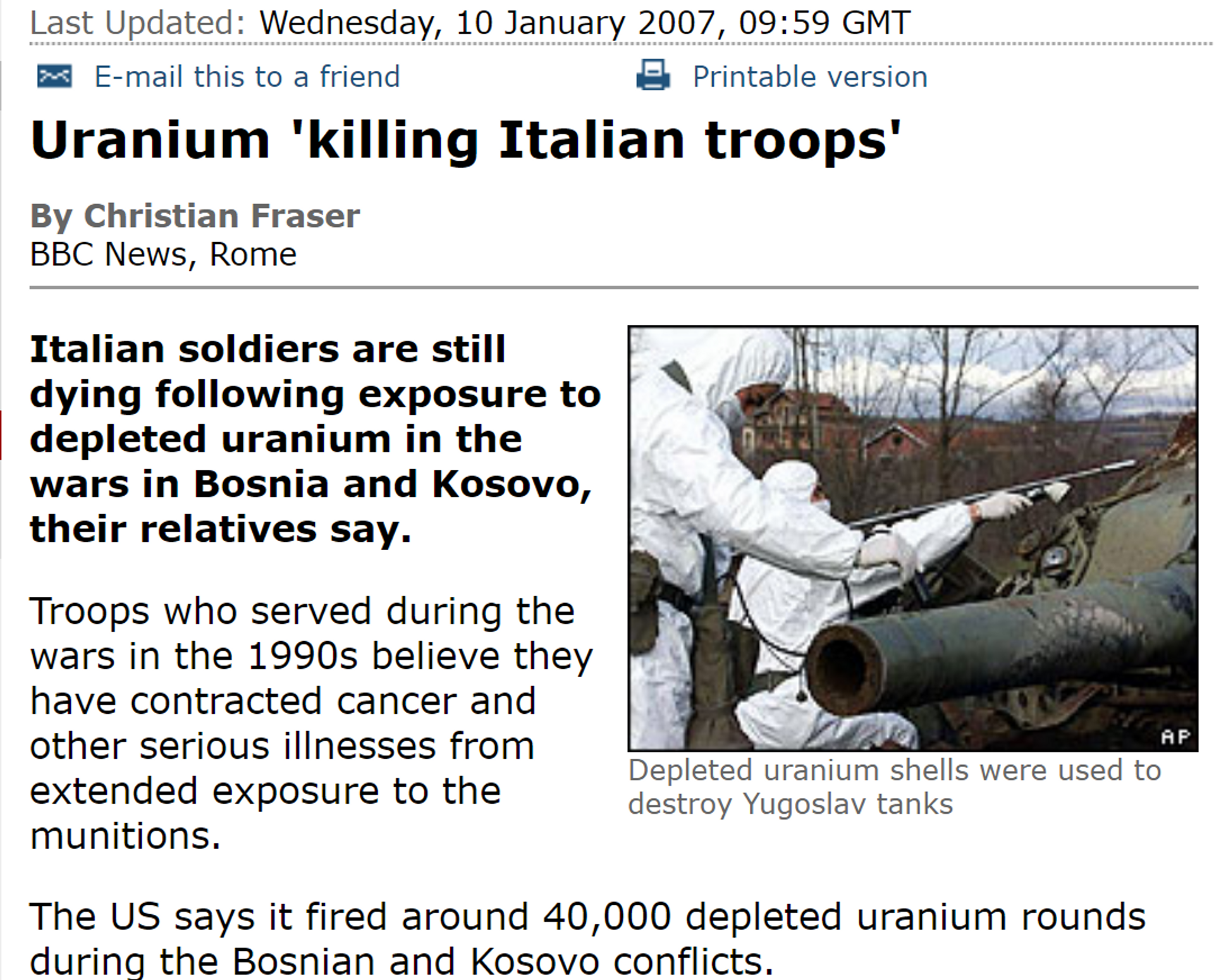 A BBC report from 2007 on the effects of depleted uranium munitions used in the Balkan wars of the 1990s on NATO troops - Sputnik International, 1920, 22.03.2023