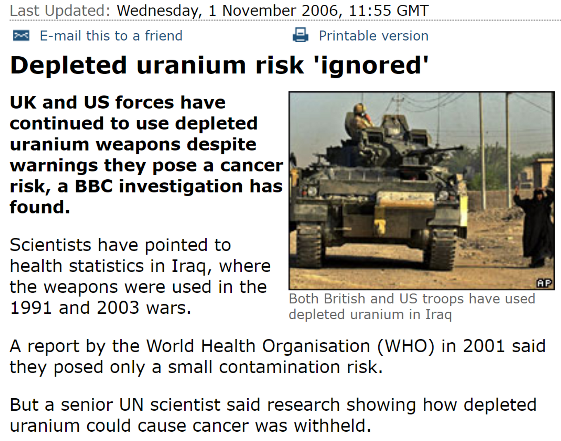 A BBC report from 2006 on the effects of depleted uranium munitions used in the 1991 and 2003 wars with Iraq on NATO troops - Sputnik International, 1920, 22.03.2023
