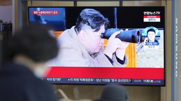 A TV screen shows an image of North Korean leader Kim Jong Un during a news program at the Seoul Railway Station in Seoul, South Korea, Friday, March 24, 2023. North Korea said Friday its latest cruise missile launches this week were part of nuclear attack simulations that also involved a test of a purported underwater attack drone as leader Kim Jong Un vowed to make his rivals plunge into despair. - Sputnik International