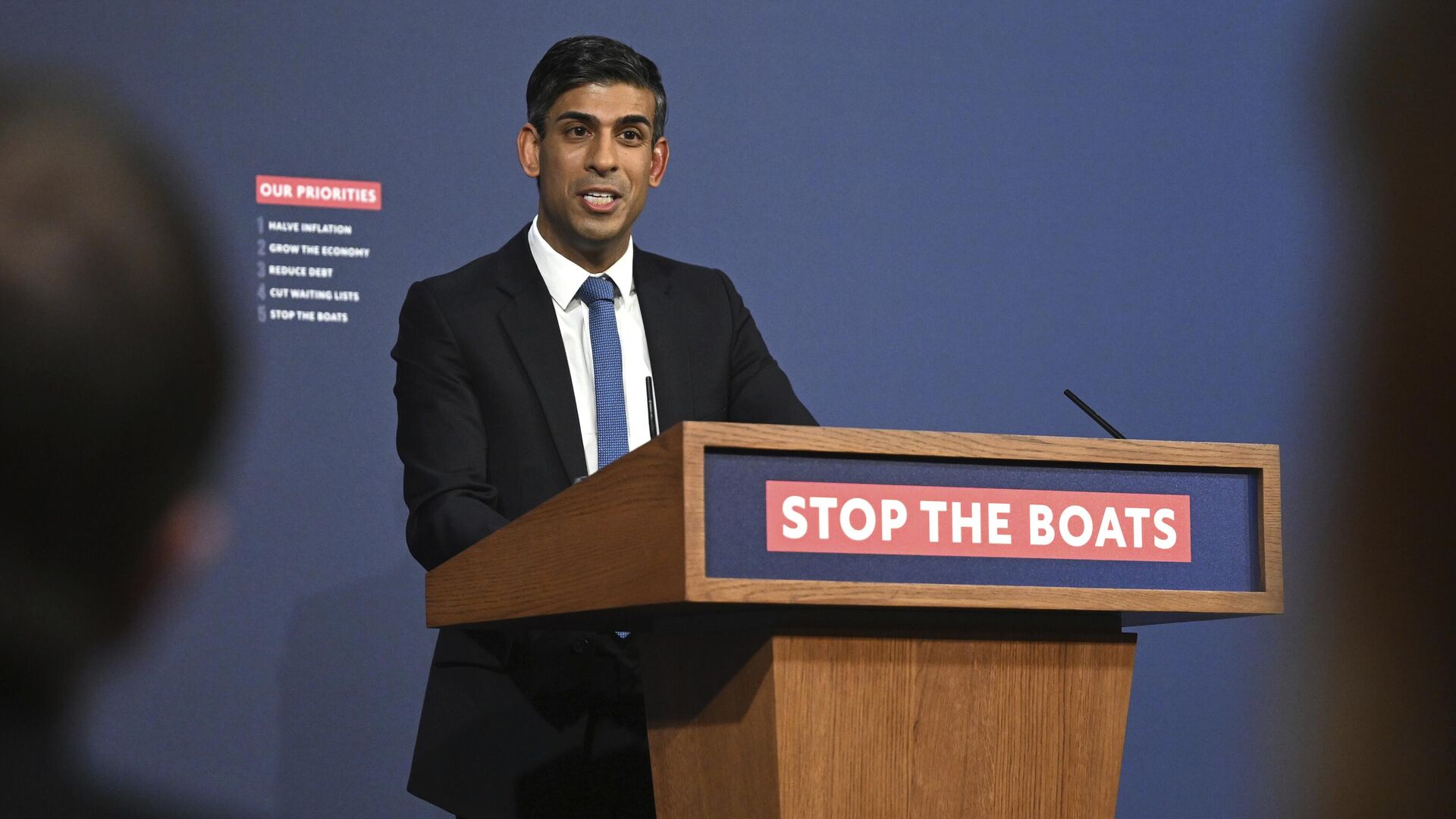 Britain's Prime Minister Rishi Sunak speaks during a press conference following the launch of new legislation on migrant channel crossings at Downing Street, London, Tuesday, March 7, 2023.  - Sputnik International, 1920, 15.11.2023