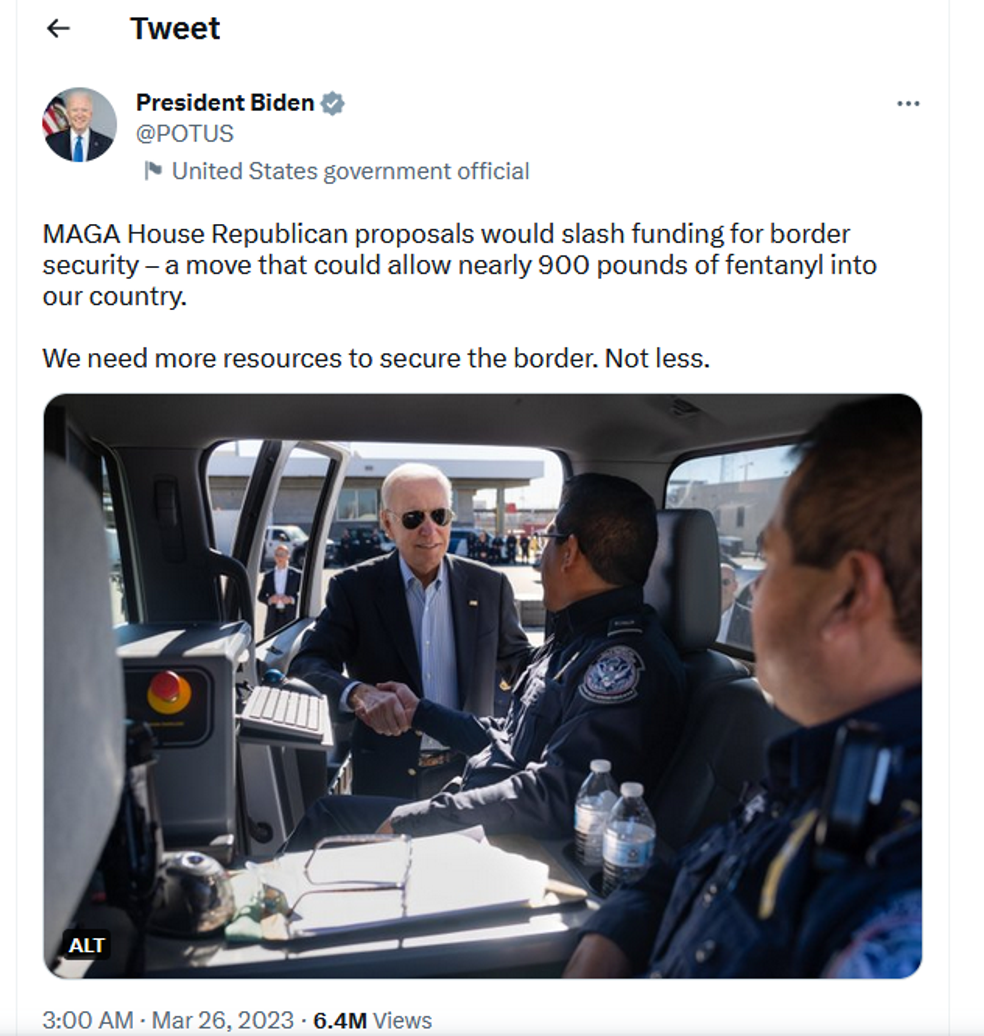 Tweet on President Biden's official Twitter account on the crisis at the US' southern border. - Sputnik International, 1920, 26.03.2023