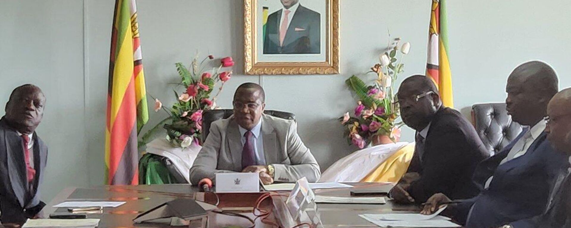 Minister of Finance and Economic Development of Zimbabwe Mthuli Ncube negotiating a loan with representatives of Standard Bank, ABSA, and Standard Bank Zimbabwe for the construction of five new 60-bed district hospitals and 30 new 20-bed health centers - Sputnik International, 1920, 30.03.2023