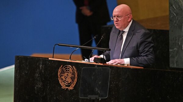 Russia’s Ambassador to the United Nations Vassily Nebenzia speaks during a United Nations (UN) general assembly meeting following the Russian security council veto at UN headquarters in New York City on October 10, 2022 - Sputnik International
