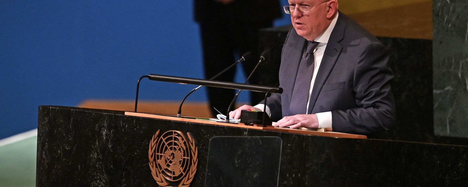 Russia’s Ambassador to the United Nations Vassily Nebenzia speaks during a United Nations (UN) general assembly meeting following the Russian security council veto at UN headquarters in New York City on October 10, 2022 - Sputnik International, 1920, 31.03.2023