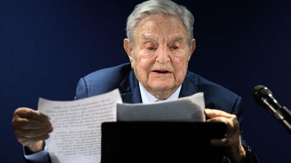 Hungarian-born US investor and philanthropist George Soros addresses the assembly on the sidelines of the World Economic Forum (WEF) annual meeting in Davos on May 24, 2022 - Sputnik International
