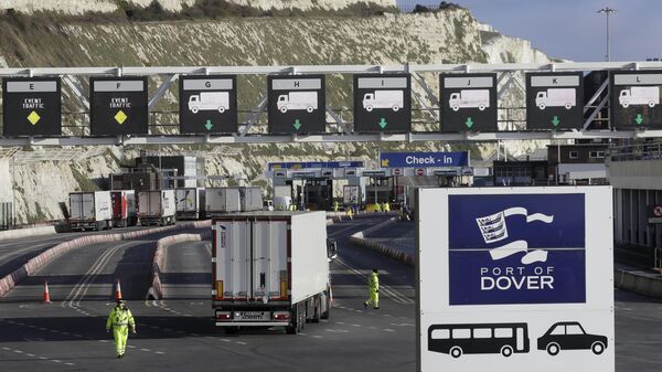 Trucks line up at check-in to the ferry at The Port of Dover, Kent, England. - Sputnik International