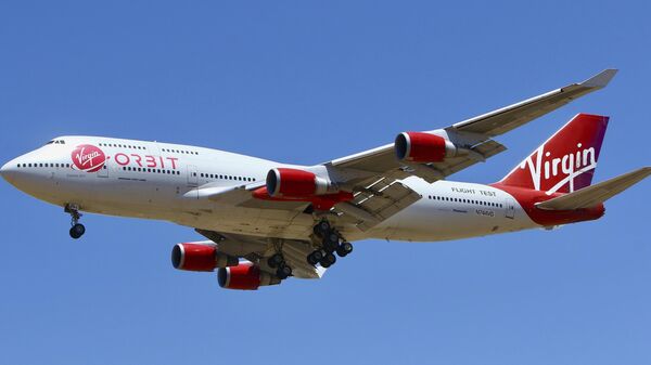  A Virgin Orbit Boeing 747-400 aircraft named Cosmic Girl prepares to land back at Mojave Air and Space Port in the desert north of Los Angeles Monday, May 25, 2020.   - Sputnik International