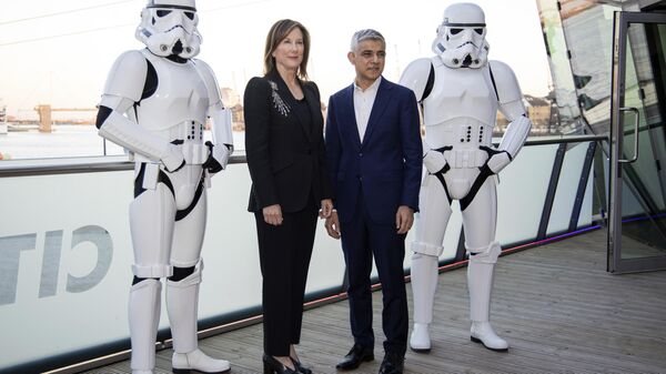 Kathleen Kennedy, left, and Mayor of London Sadiq Khan pose for photographers during the Star Wars Celebration photo call in London, Saturday, April 7, 2023. - Sputnik International