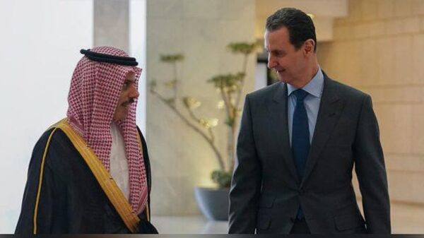 Syrian President Bashar Assad meets with Saudi Foreign Minister Prince Faisal bin Farhan in Damascus, Tuesday April 18, 2023. - Sputnik International