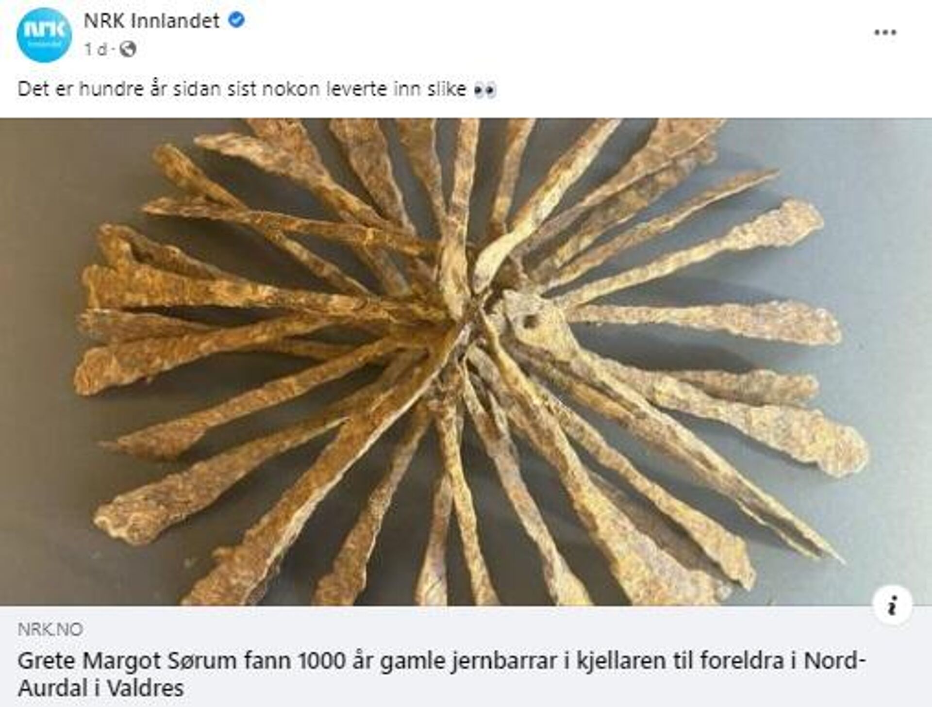 Screenshot of a Facebook post with iron bars from the Viking Age - Sputnik International, 1920, 21.04.2023