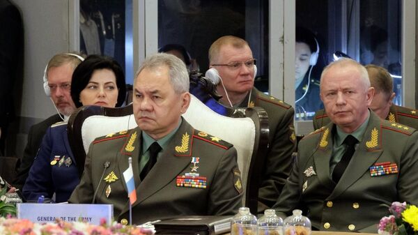 Russian Deputy Minister of Defence Tatyana Shevtsova, Russian Defence Ministry spokesman Igor Konashenkov, Russian Defence Minister Sergei Shoigu and Russian Deputy Defence Minister Alexander Fomin attend a meeting of the defence ministers of the Shanghai Cooperation Organisation (SCO)  - Sputnik International