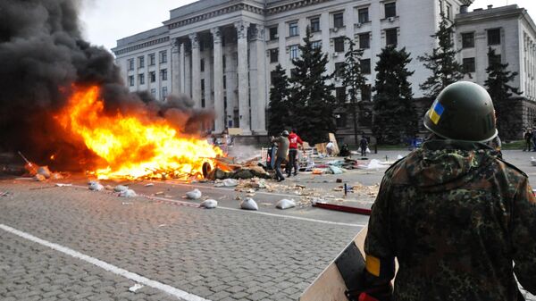 Mass unrest at the Odessa Trade Unions Building in Odessa on May 2, 2014, which culminated in the deaths of nearly 50 anti-Maidan activists - most of them burning alive in the building. - Sputnik International