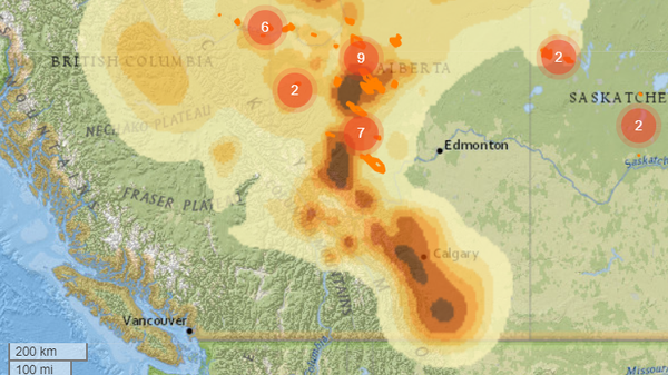 Firesmoke.ca map showing smoke distribution in Alberta and surrounding areas. - Sputnik International