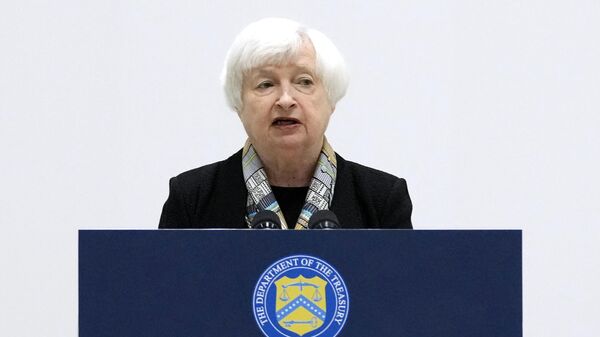 US Treasury Secretary Janet Yellen speaks during a press conference at the G7 meeting of Finance Ministers and Central Bank Governors at Toki Messe in Niigata on May 11, 2023 - Sputnik International