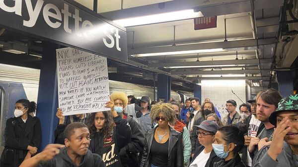 Protesters march through the Broadway-Lafayette subway station to protest the death of Jordan Neely, Wednesday afternoon, May 3, 2023 in New York. Four people were arrested, police said. Neely, a man who was suffering an apparent mental health episode aboard a New York City subway, died this week after being placed in a headlock by a fellow rider on Monday, May 1, according to police officials and video of the encounter. - Sputnik International
