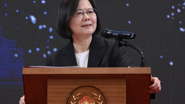 Taiwan's President Tsai Ing-wen speaks during a press conference on the seventh anniversary of her tenure, at the Presidential Office in Taipei on May 20, 2023. - Sputnik International