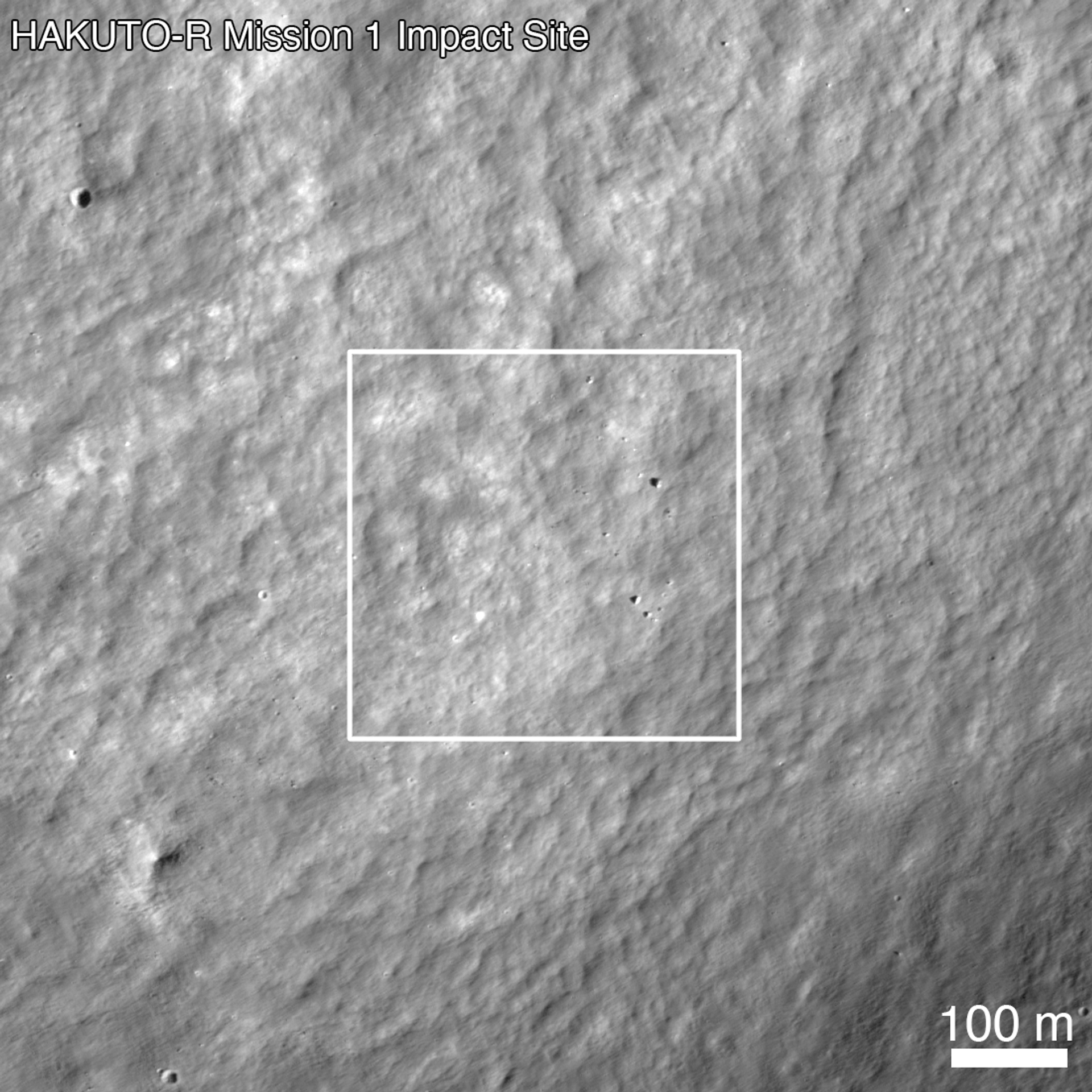 HAKUTO-R Mission 1 lunar lander site, as seen by the Lunar Reconnaissance Orbiter Camera (LROC) on April 26, 2023, the day after the attempted landing. The scale bar is 100 m across. - Sputnik International, 1920, 27.05.2023