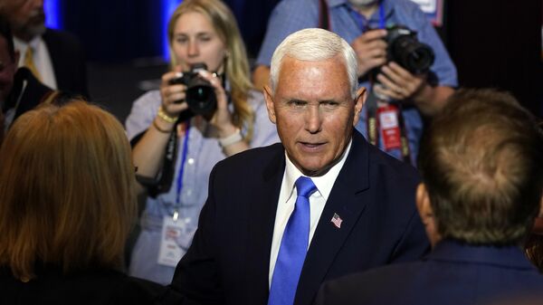 Republican presidential candidate former Vice President Mike Pence greets audience members at a campaign event, Wednesday, June 7, 2023, in Ankeny, Iowa. - Sputnik International