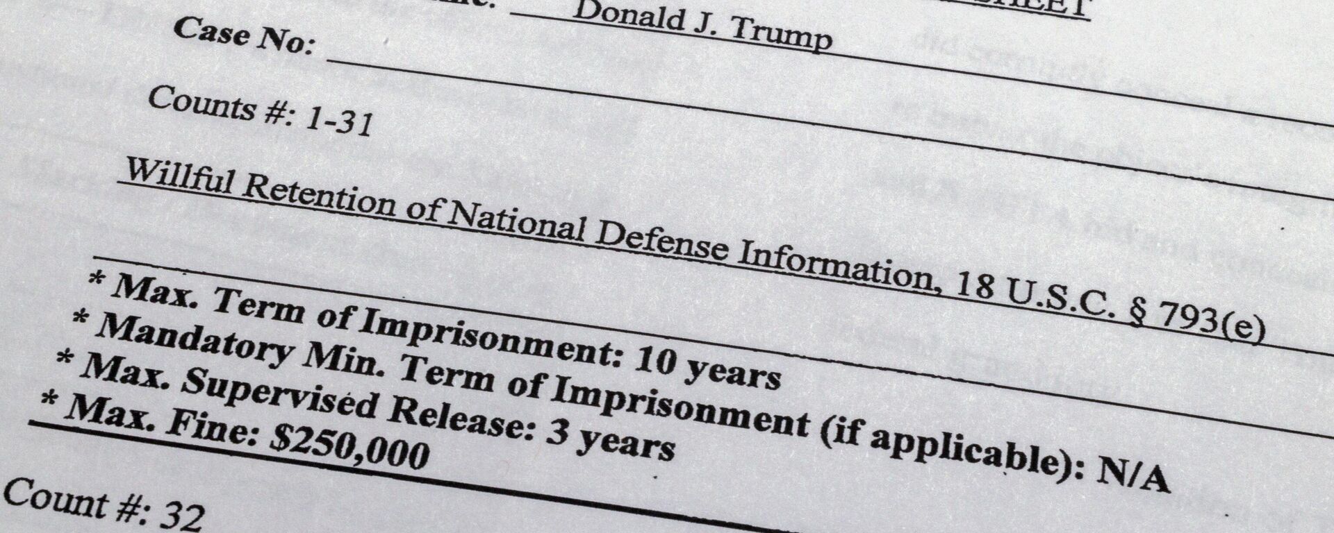 The indictment against former President Donald Trump is photographed on Friday, June 9, 2023. Trump is facing 37 felony charges related to the mishandling of classified documents according to the unsealed indictment that also alleges that he improperly shared a Pentagon plan of attack and a classified map related to a military operation. - Sputnik International, 1920, 10.06.2023