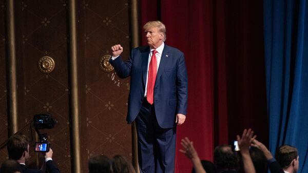Former US President and 2024 Presidential hopeful Donald Trump gestures as he leaves after speaking at the North Carolina Republican Party Convention in Greensboro, North Carolina, on June 10, 2023 - Sputnik International
