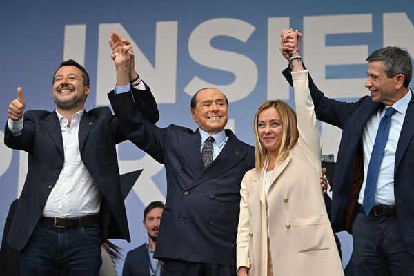 Berlusconi&#x27;s triumph was short-lived, however, as his government collapsed by the end of the year due to frictions within the coalition.Above: Silvio Berlusconi at a rally of a right-wing party coalition Fratelli d&#x27;Italia - Brothers of Italy. - Sputnik International