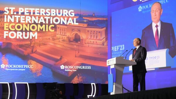 Президент РФ Владимир Путин выступает на пленарном заседании Петербургского международного экономического форума - Sputnik International