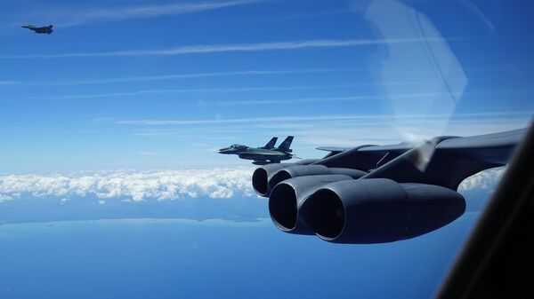 Indonesian Air Force F-16s fly alongside a U.S. Air Force B-52H Stratofortress assigned to the 23rd Bomb Squadron at Minot Air Force Base, North Dakota, over Indonesia, June 19, 2023. U.S. Pacific Air Forces looks for every opportunity to train and exercise alongside allies and partners to demonstrate interoperability and bolster collective ability to support a free and open Indo-Pacific. - Sputnik International
