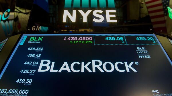 The trading symbol for BlackRock is displayed at the closing bell of the Dow Industrial Average at the New York Stock Exchange, file photo. - Sputnik International