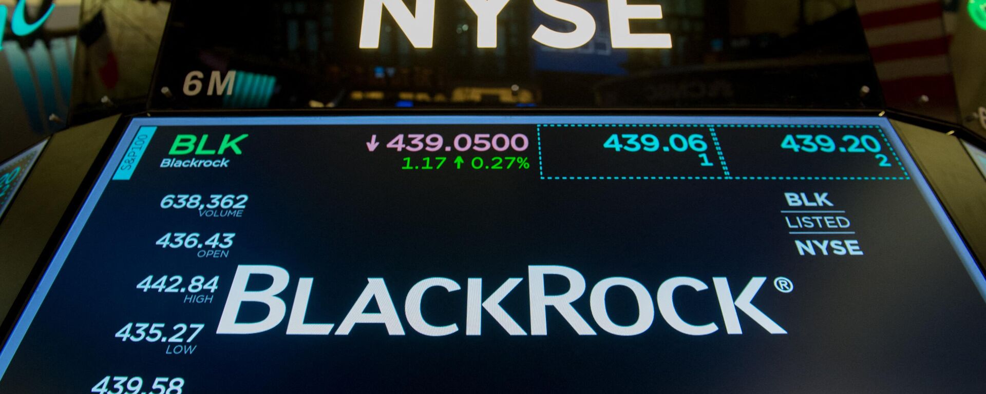 The trading symbol for BlackRock is displayed at the closing bell of the Dow Industrial Average at the New York Stock Exchange, file photo. - Sputnik International, 1920, 23.06.2023