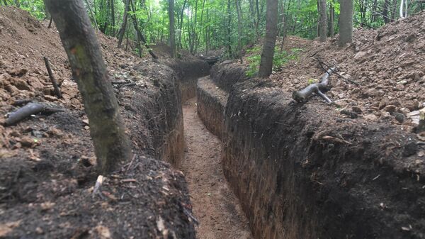 Trenches dug for positiosn of the 1st Tank Army in the special operation zone in Lugansk. - Sputnik International