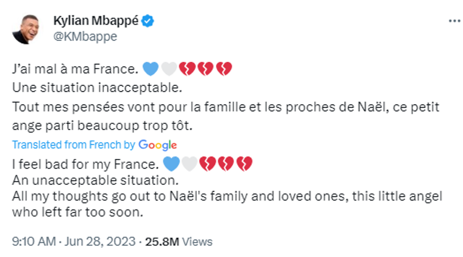 Screenshot of Twitter post by Paris Saint-Germain football star Kylian Mbappe. - Sputnik International, 1920, 30.06.2023