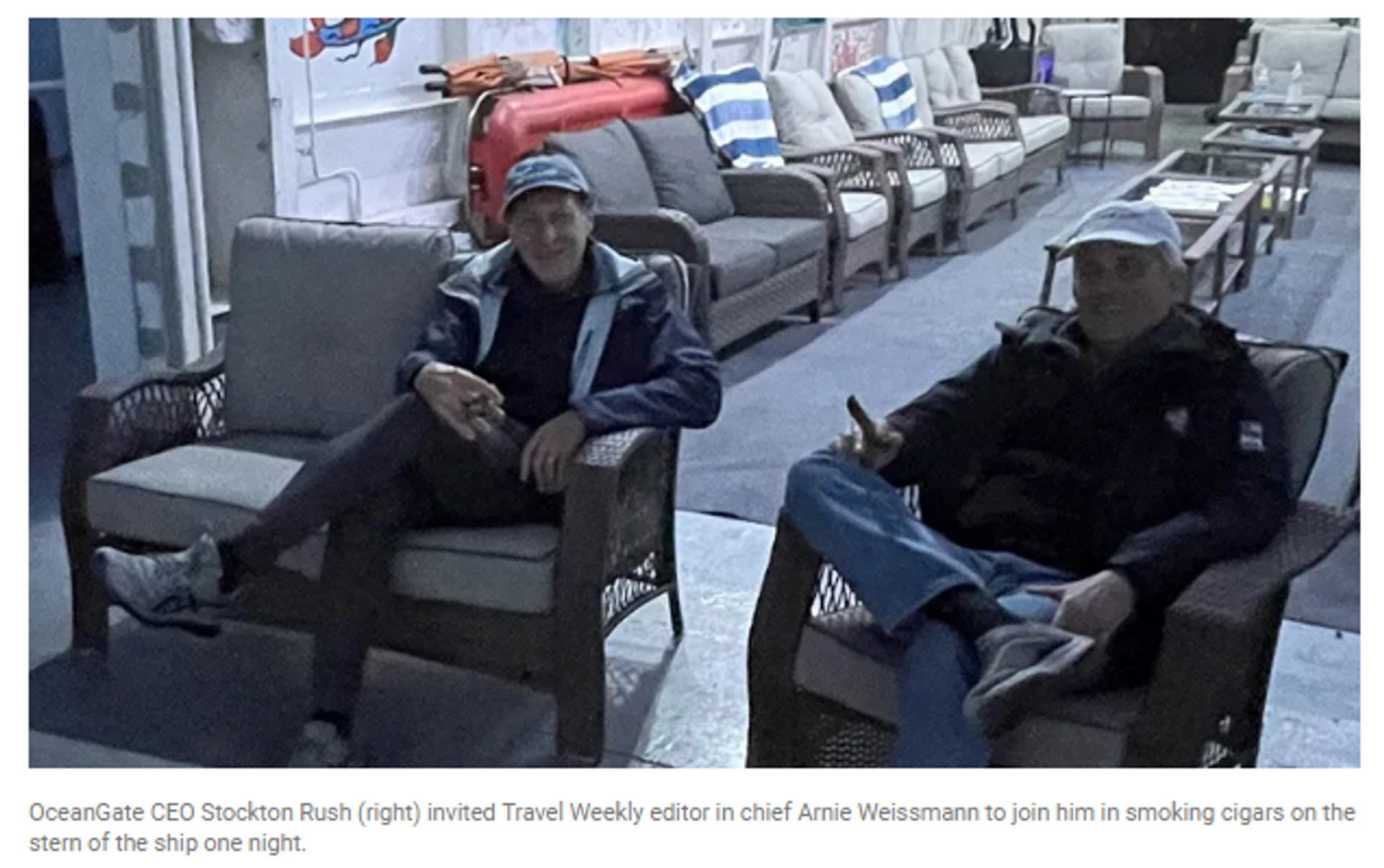 Screengrab from Travel Weekly showing OceanGate Expeditions CEO Stockton Rush and Travel Weekly editor in chief Arnie Weissmann. - Sputnik International, 1920, 01.07.2023