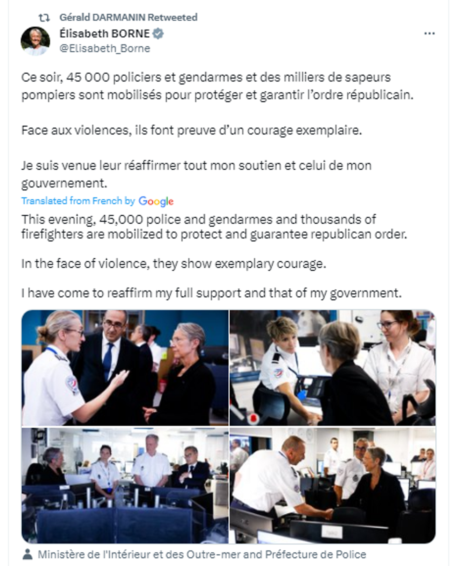 Screenshot of Twitter post by Élisabeth Borne, Prime Minister of France. - Sputnik International, 1920, 02.07.2023
