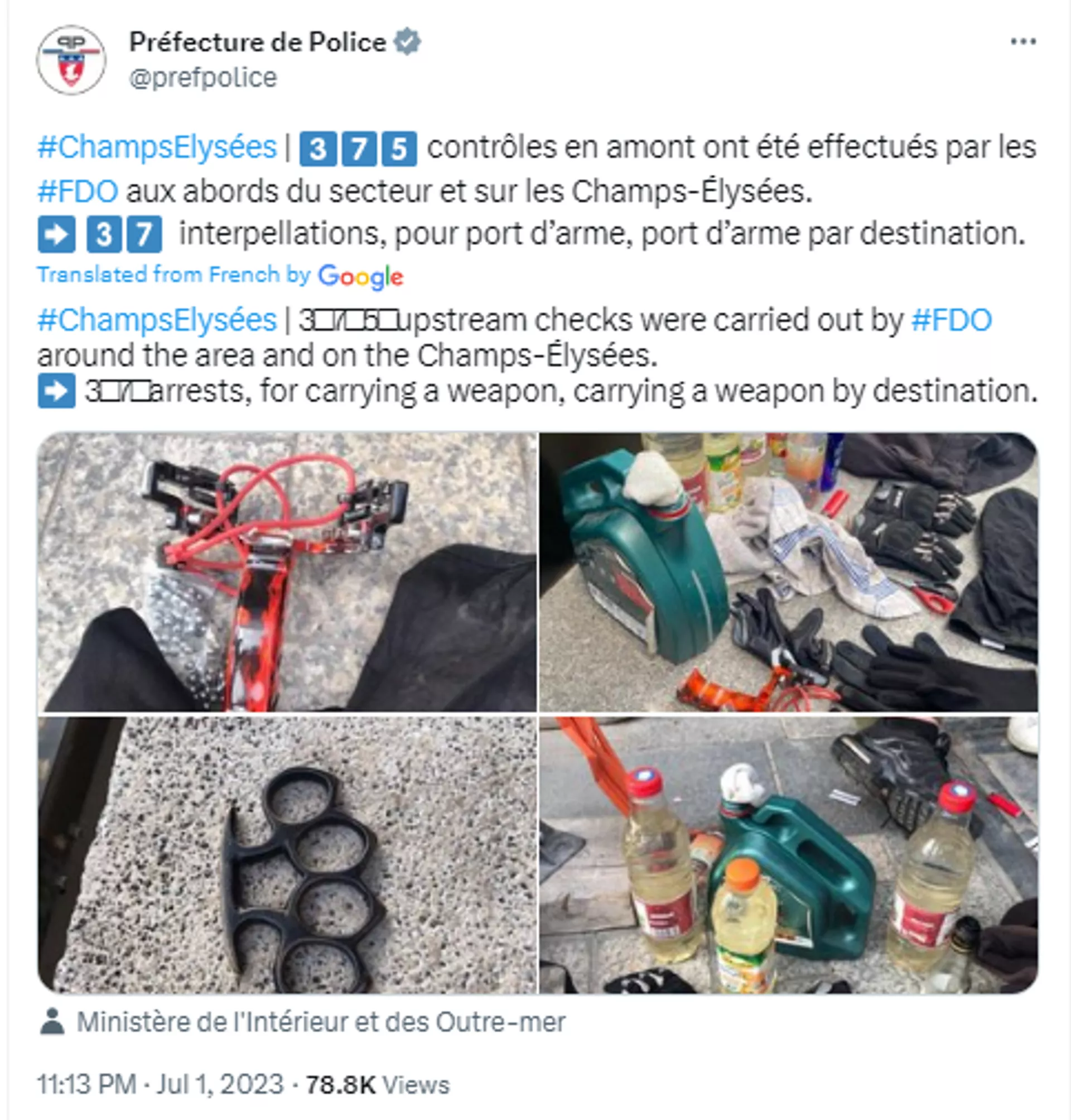 Screengrab of Twitter post by Prefecture de Police in Paris. - Sputnik International, 1920, 02.07.2023