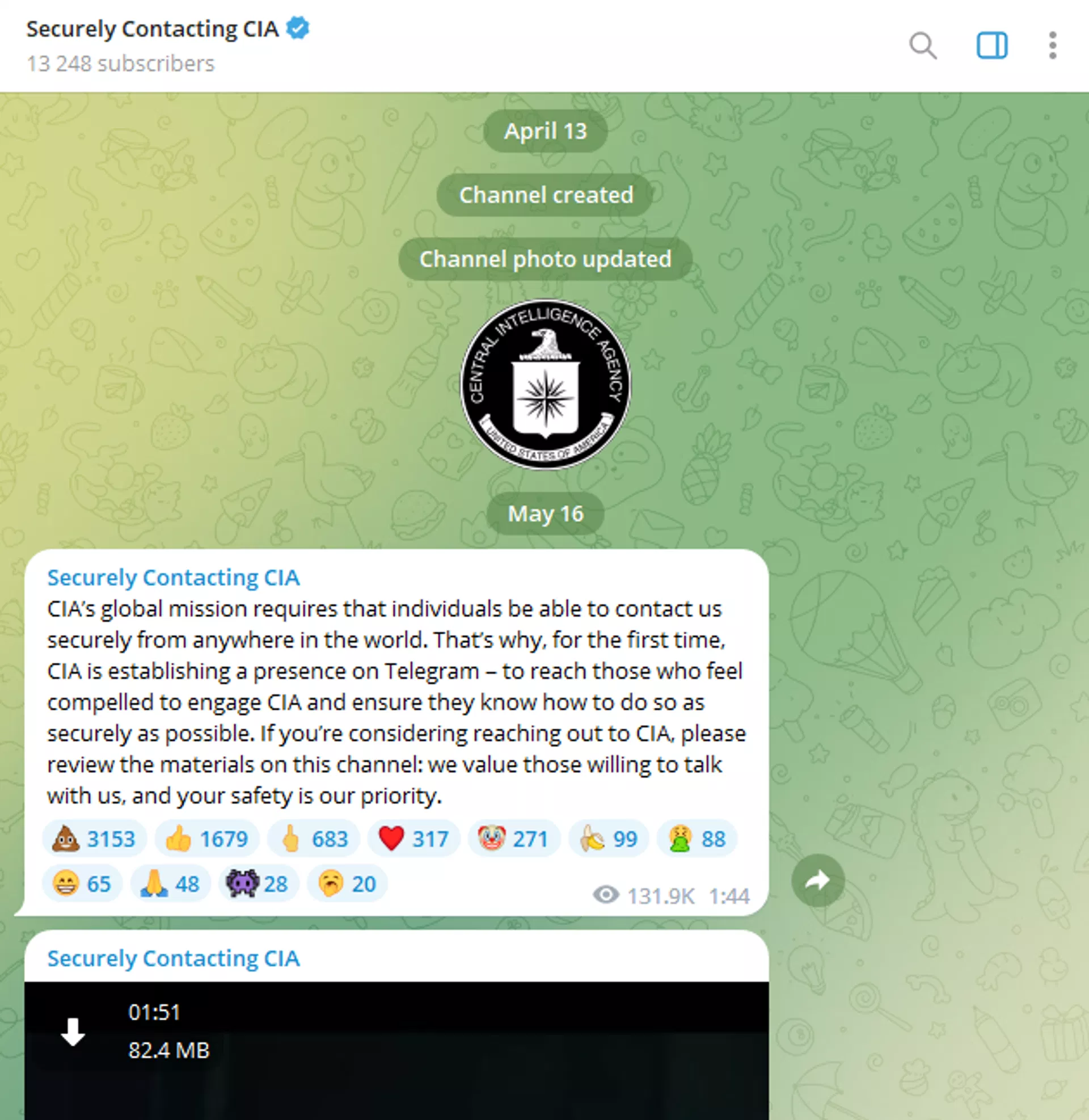 Screenshot of posts featured on the Securely Contacting CIA Telegram channel Screenshot of posts featured on the Securely Contacting CIA Telegram channel - Sputnik International, 1920, 05.07.2023