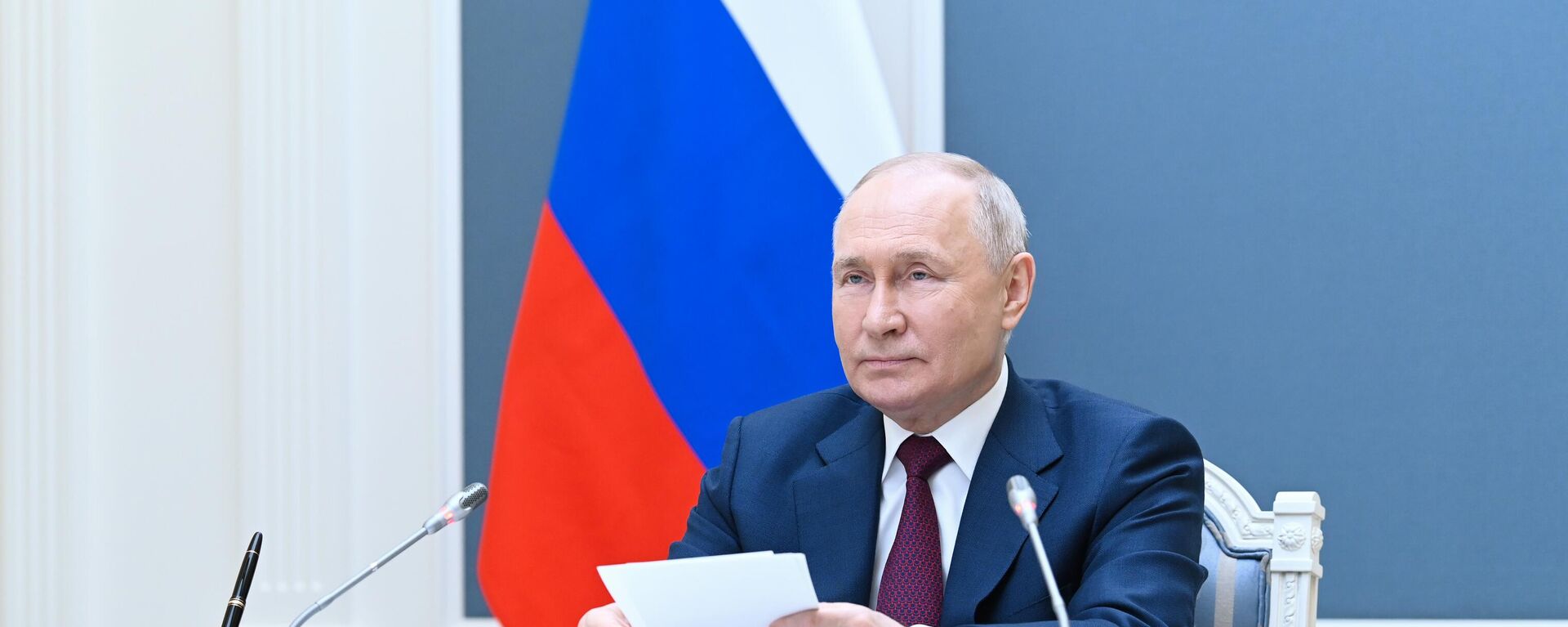 Russian President Vladimir Putin attends a meeting of the Shanghai Cooperation Organisation (SCO) Heads of State Council via a video conference at the Kremlin in Moscow, Russia. - Sputnik International, 1920, 05.07.2023