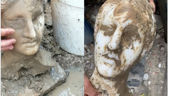 Screengrab from Portale di Roma Capitale, featuring image of marble head discovered in the Piazza Augusto Imperatore in Rome during excavations. - Sputnik International