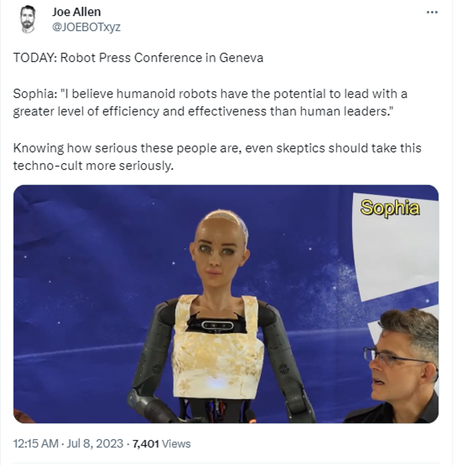 Twitter screenshot showing AI-powered humanoid robots at the UN's two-day AI for Good Global Summit in Geneva. - Sputnik International, 1920, 08.07.2023