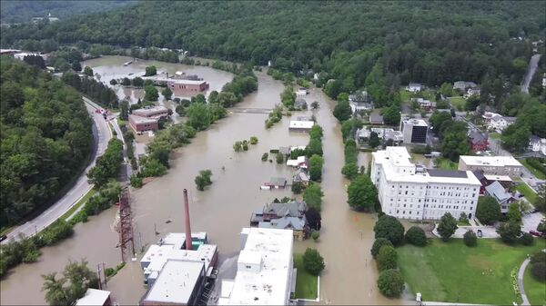 This image made from drone footage provided by the Vermont Agency of Agriculture, Food and Markets shows flooding in Montpelier, Vt., Tuesday, July 11, 2023. - Sputnik International