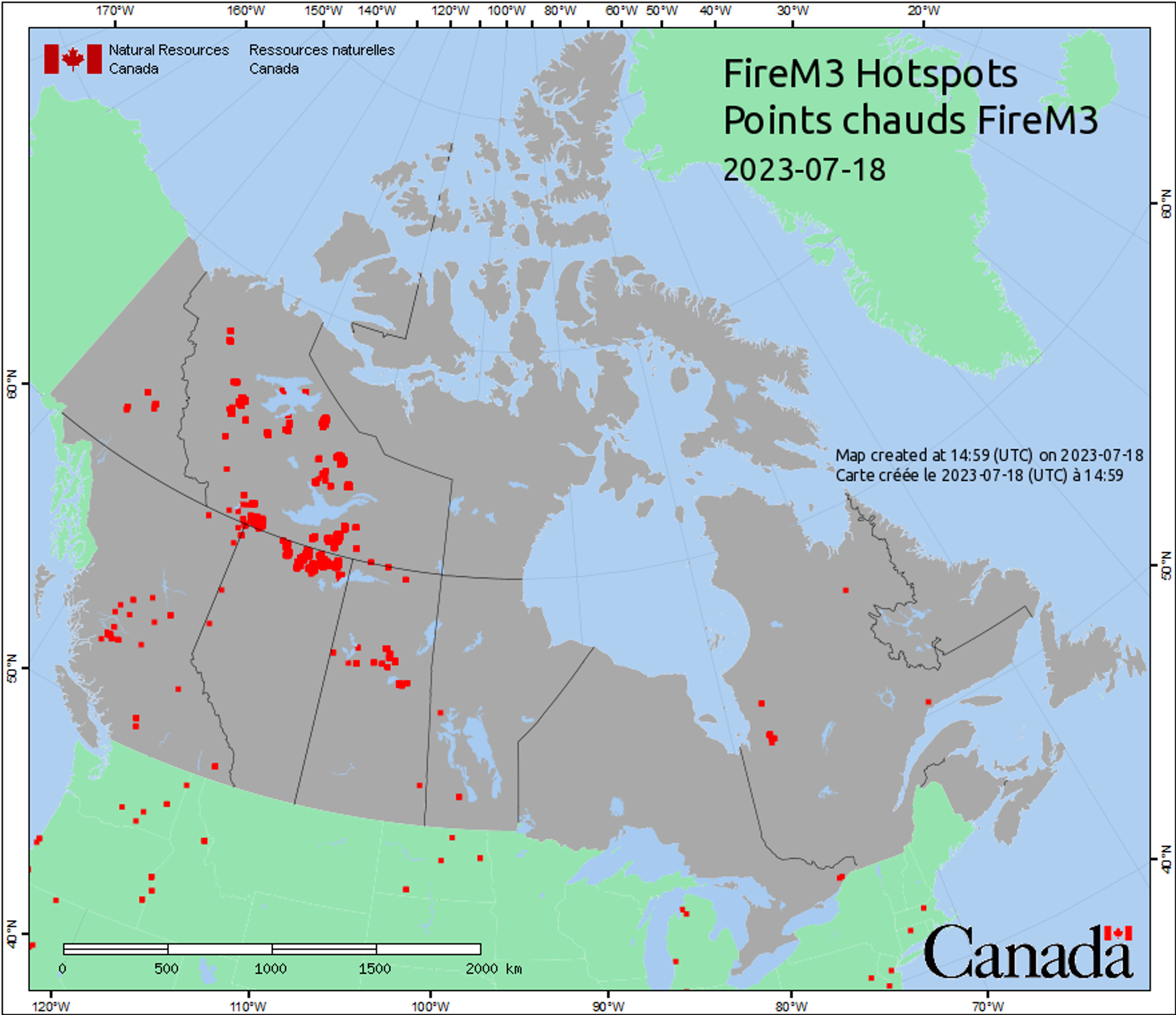 A Canadian government map of fire locations on July 18, 2023 - Sputnik International, 1920, 18.07.2023