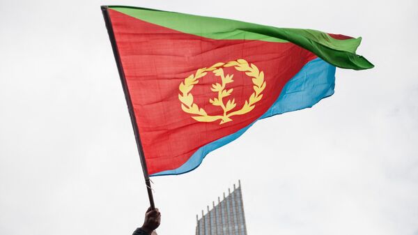 A man waves an Eritrean national flag. AFP PHOTO / Nichole Sobecki (Photo by Nichole Sobecki / AFP) - Sputnik International