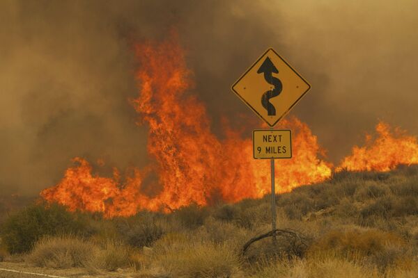 Spreading flames of the York Fire on Ivanpah Rd. in the Mojave National Preserve on July 30, 2023, - Sputnik International