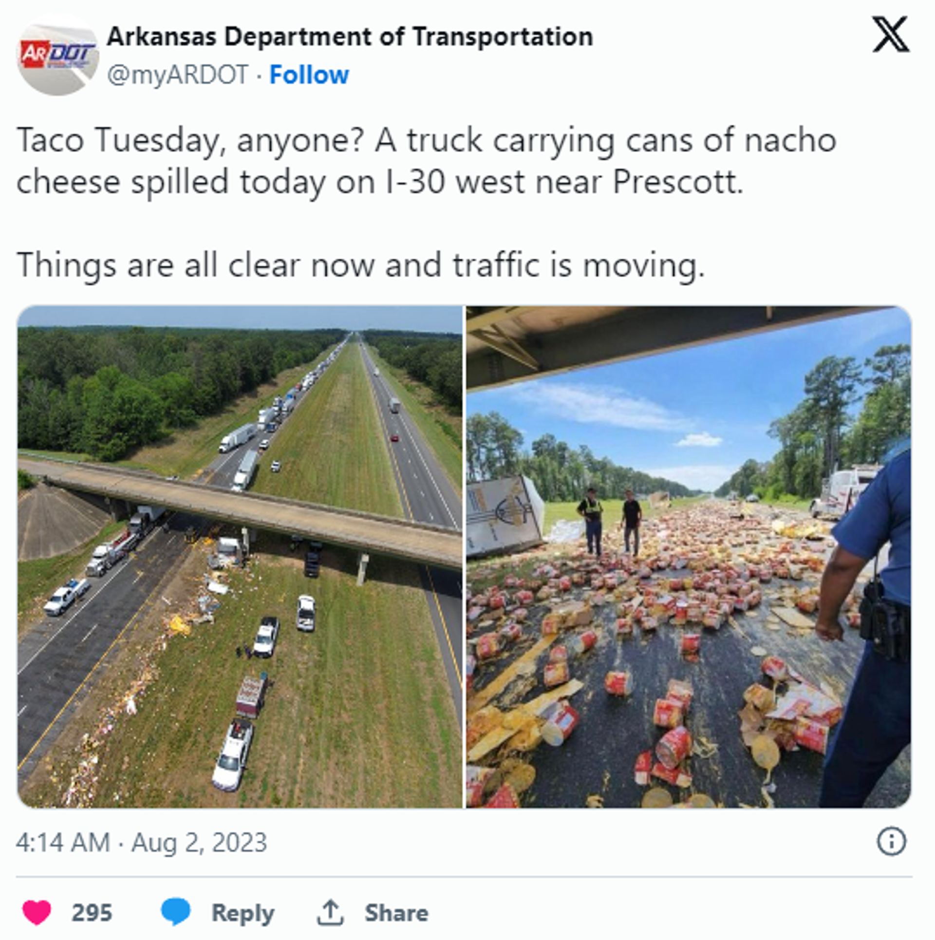 Photos from the scene posted on the local Department of Transportation account. - Sputnik International, 1920, 04.08.2023