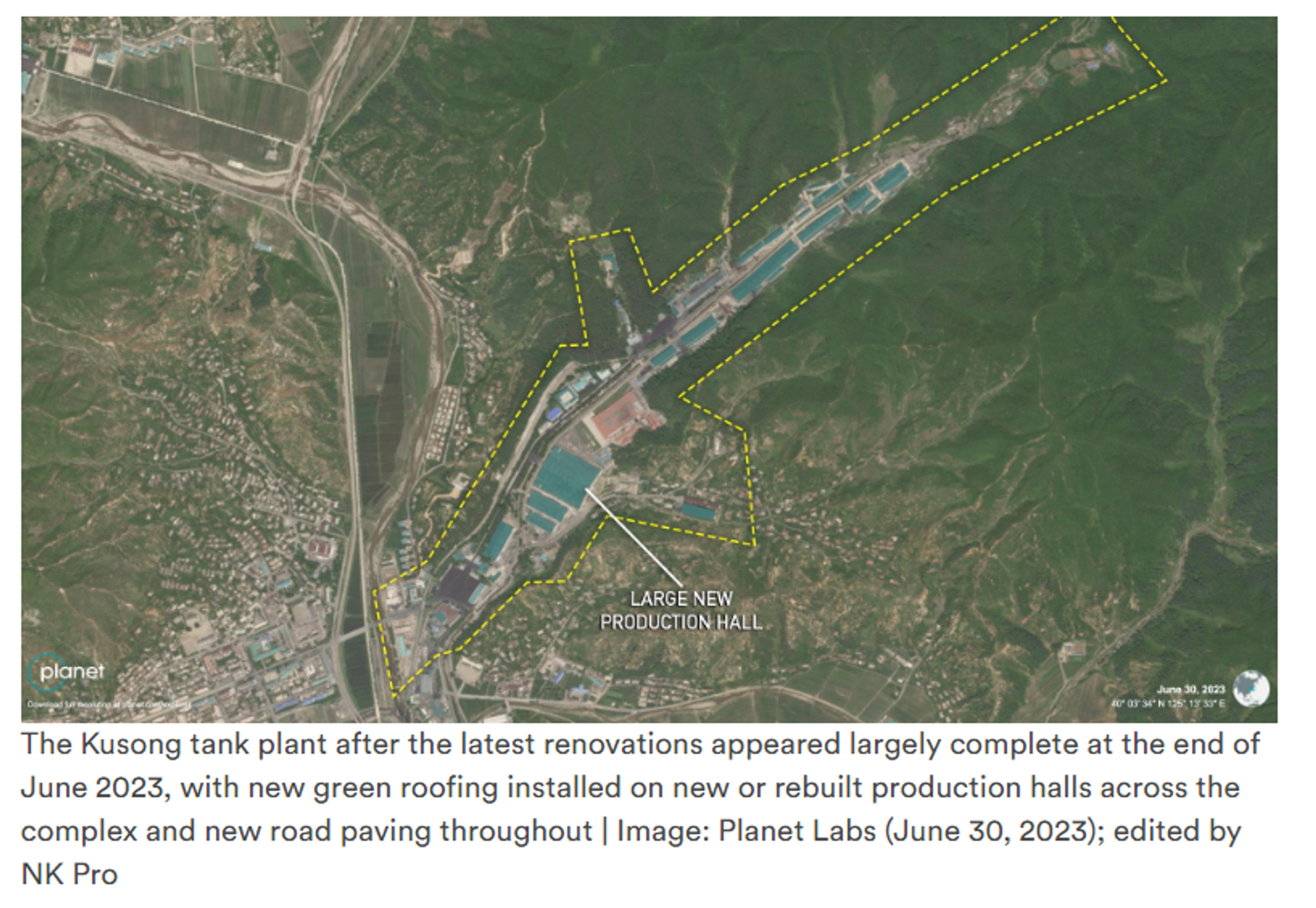 Screengrab appearing to show the Kusong tank plant in North Korea after latest renovations according to an image taken by Planet Labs dated June 30, 2023, and edited by NK Pro. - Sputnik International, 1920, 08.08.2023