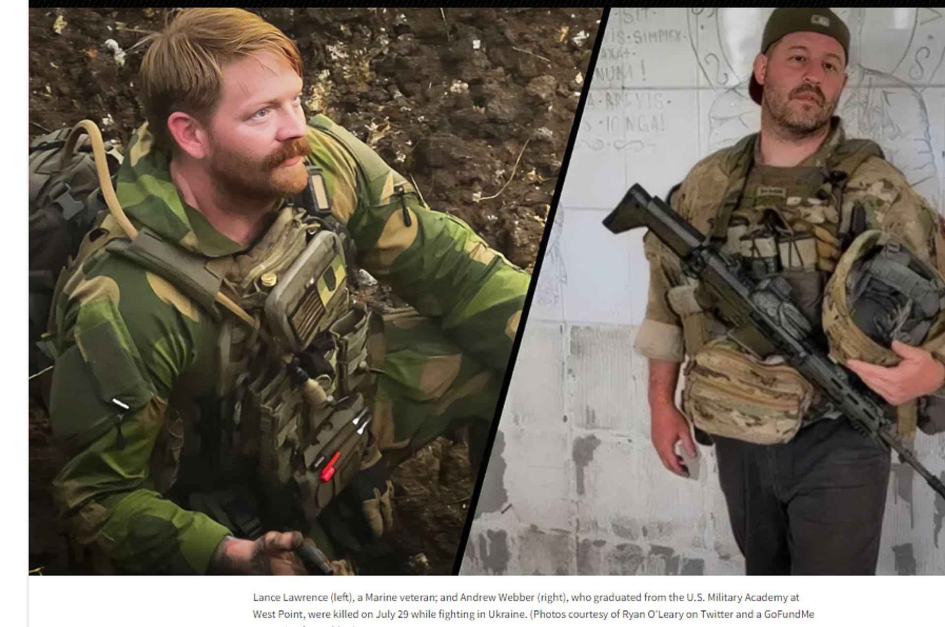 Screengrab showing Lance Lawrence (left), a US Marine veteran; and Andrew Webber (right), who were killed on July 29, 2023, while fighting in Ukraine. (Photos courtesy of Ryan O’Leary on X, and a GoFundMe campaign for Webber). - Sputnik International, 1920, 08.08.2023