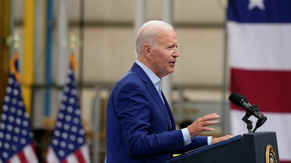 President Joe Biden speaks about the economy at Arcosa Wind Towers factory Wednesday, Aug. 9, 2023, in Belen, N.M.  - Sputnik International